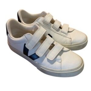 Veja Recife Leather Sneakers White Black Velcro Straps Womens Size 7 EUR 38